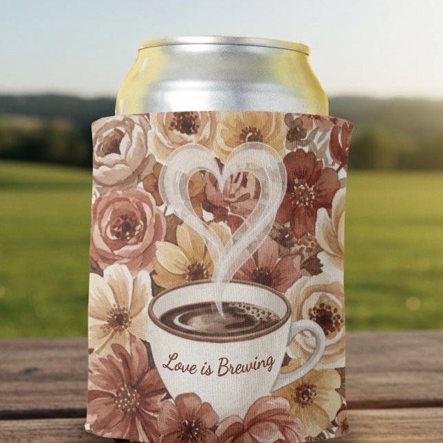 Rafraîchisseur Pour Canette L'amour est en train de préparer un café floral po (Love is Brewing Floral Coffee Heart Bridal Shower Can Cooler
)