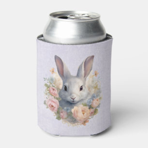 Rafraîchisseur Pour Canette Lapin entouré de fleurs pastel mignon
