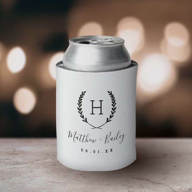 Rafraîchisseur Pour Canette Laurel Crest Mariage Monogramme | Blanc (Créateur téléchargé)