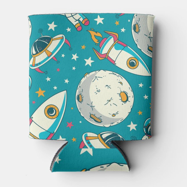 Rafraîchisseur Pour Canette Les astronautes de Doodle : Motif spatial mignon. (Devant)