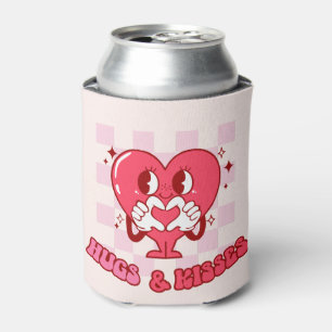 Rafraîchisseur Pour Canette "Les câlins et les baisers"   Coeur rose mignon et