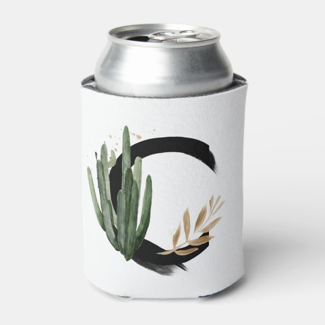 Rafraîchisseur Pour Canette LETTRE Feuille Tropicale Faux Gold Foil C MONogram (Can devant)