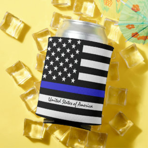 Rafraîchisseur Pour Canette Ligne Bleue Mince & Police américaine du Drapeau /