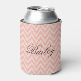 Rafraîchisseur Pour Canette Lin rustique Monogramme beige et rose Chevron