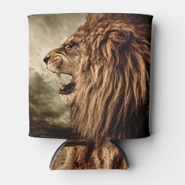 Rafraîchisseur Pour Canette Lion rugissant : Art Vintage majestueux. (Devant)