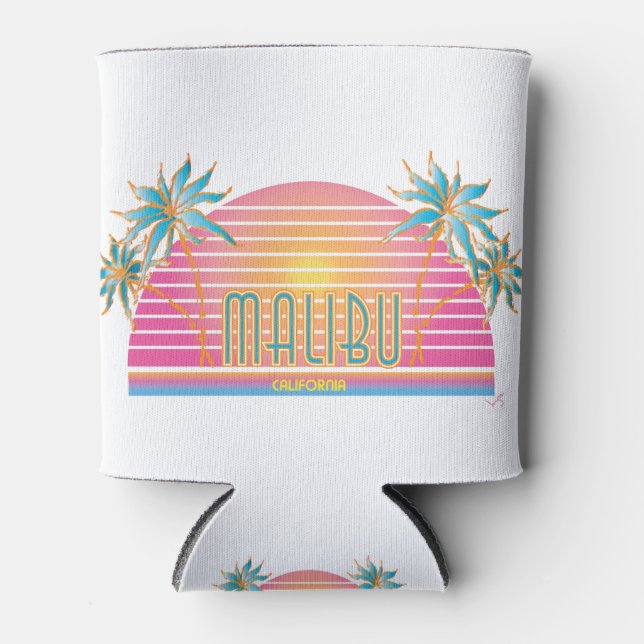 Rafraîchisseur Pour Canette Logo du Cool Malibu-CA-Sun Palm Trees (Devant)