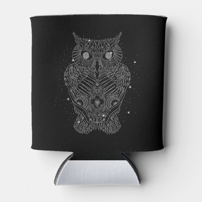 Rafraîchisseur Pour Canette Lune Stars Mandala Owl Galaxy Night Animal Bird (Devant)