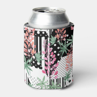 Rafraîchisseur Pour Canette Lupines sur un patchwork arrière - plan noir et bl