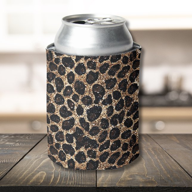 Rafraîchisseur Pour Canette Luxury Glitter Gold Brown Black Leopard Pattern (Créateur téléchargé)