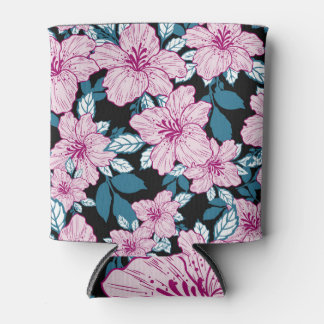 Rafraîchisseur Pour Canette Lys mauve, arrière - plan de feuilles bleues.