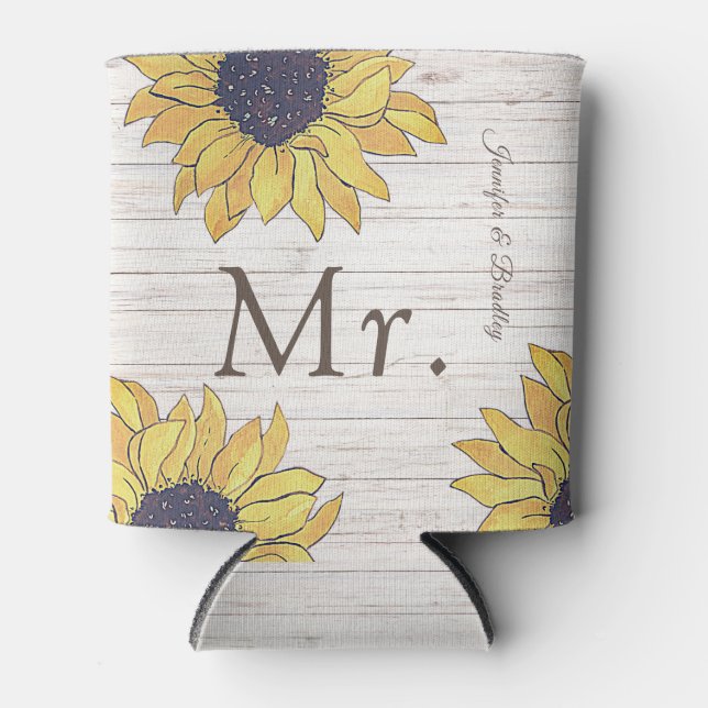 Rafraîchisseur Pour Canette M. Rustic White Wood Chic Yellow Sunflower (Devant)