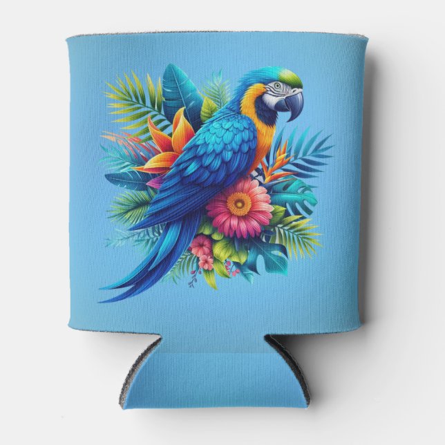 Rafraîchisseur Pour Canette Macaw tropicale bleue et colorée (Devant)