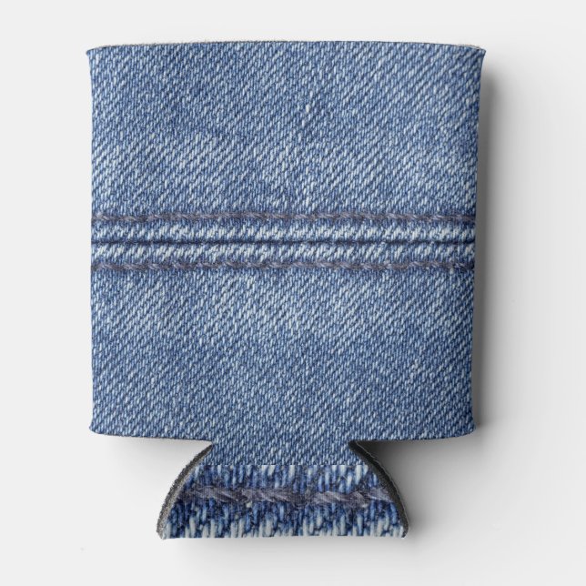 Rafraîchisseur Pour Canette Macro Dénim Bleu, Texture Gros Plan. (Devant)