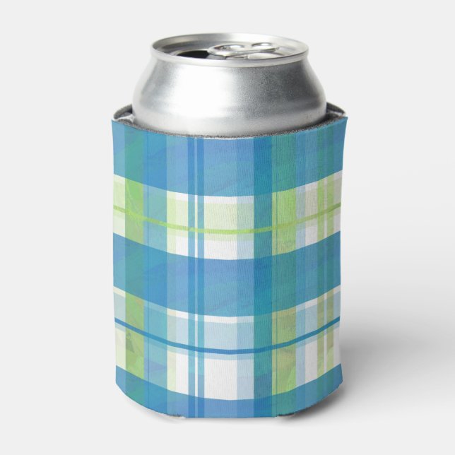 Rafraîchisseur Pour Canette Madras Plaid Green et Blue (Can devant)