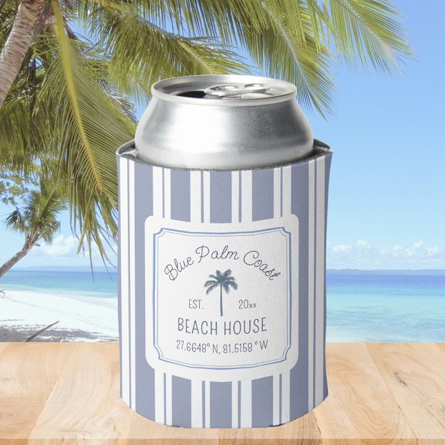 Rafraîchisseur Pour Canette Maison de plage bleu rayures ferme côtière (In situ)