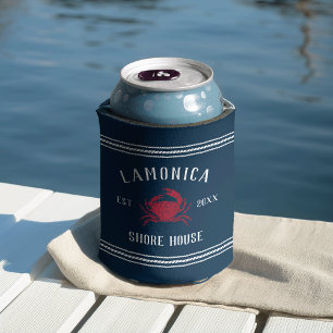 Rafraîchisseur Pour Canette Maison de Shore Personnalisée Marine & Red Rustic