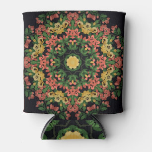 Rafraîchisseur Pour Canette Mandala floral : rouge, vintage jaune.
