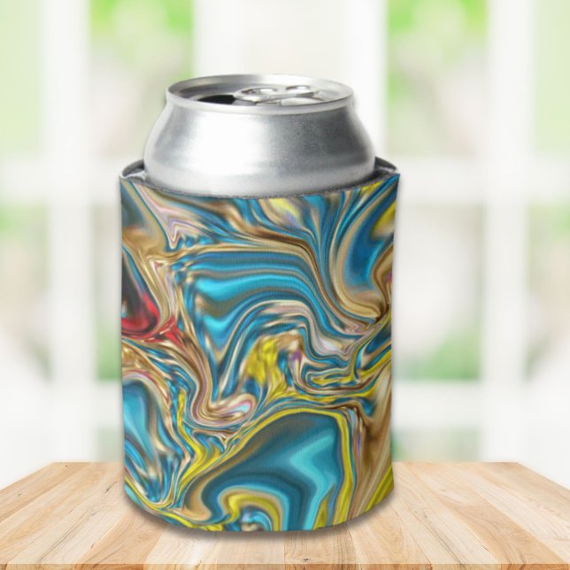 Rafraîchisseur Pour Canette marbre abstrait tourbillons jaune turquoise bleu t (abstract marble swirls yellow teal turquoise blue can cooler)