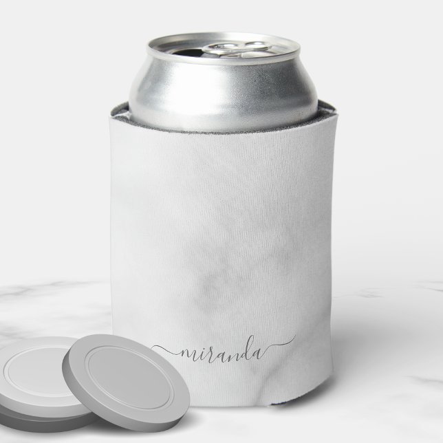 Rafraîchisseur Pour Canette Marbre blanc de nom personnalisé de script moderne (Créateur téléchargé)