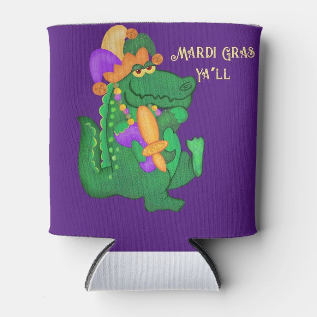Rafraîchisseur Pour Canette Mardi Gras Alligator avec Fleur de lis (Devant)