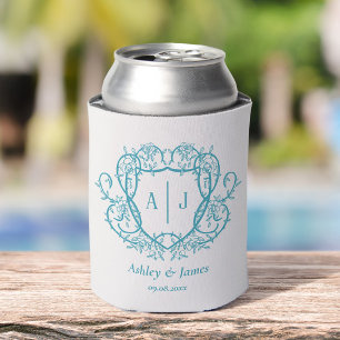 Rafraîchisseur Pour Canette Mariage Armoirie Monogramme Turquoise Rose Entrela