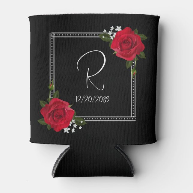 Rafraîchisseur Pour Canette Mariage aux Roses Rouges (Devant)