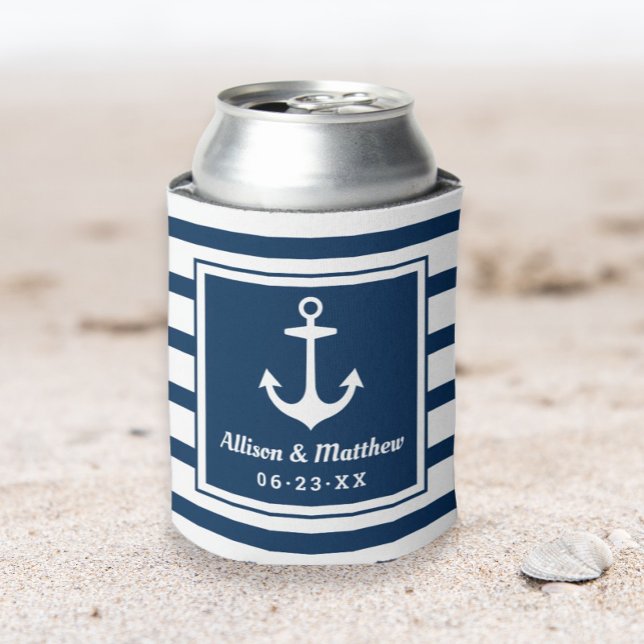 Rafraîchisseur Pour Canette Mariage bleu marine Monogram Ancre de bateau (Créateur téléchargé)