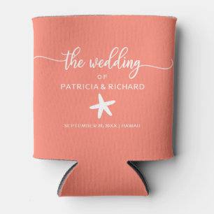 Rafraîchisseur Pour Canette Mariage de destination Starfish Beach Corail et Bl