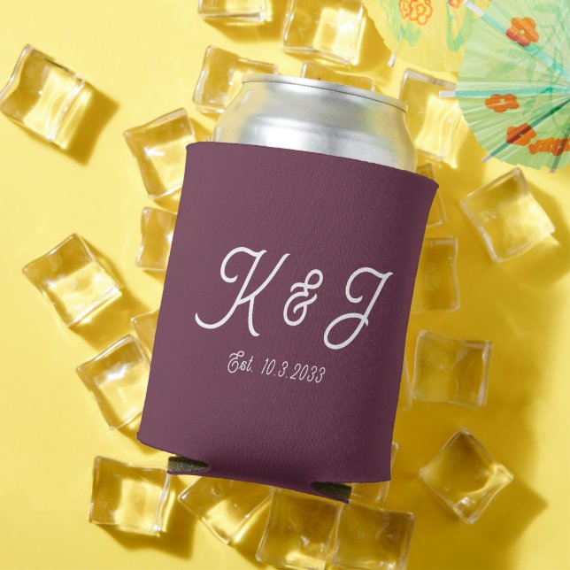 Rafraîchisseur Pour Canette Mariage de prune Favor Monogrammed Can Cooler (Été in situ)