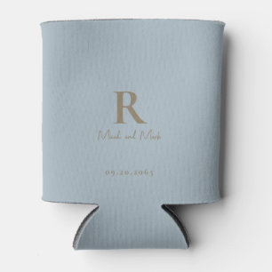 Rafraîchisseur Pour Canette Mariage de texte Dusty Blue Monogram Gold