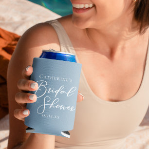 Rafraîchisseur Pour Canette Mariage Dusty Blue Personnalisé Écriture Blanche