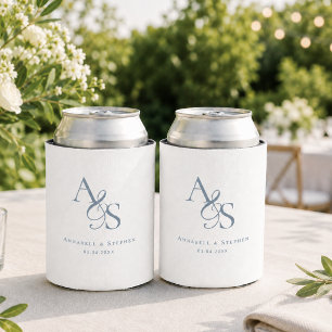 Rafraîchisseur Pour Canette Mariage Élégant Classique Monogramme Blanc Bleu
