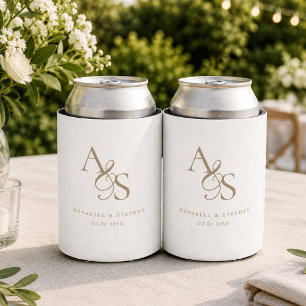 Rafraîchisseur Pour Canette Mariage Élégant Classique Monogramme Blanc Marron