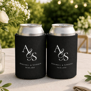 Rafraîchisseur Pour Canette Mariage Élégant Classique Monogramme Noir Blanc