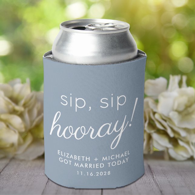 Rafraîchisseur Pour Canette Mariage Favor Sip Sip Hooray Dusty Blue (Créateur téléchargé)
