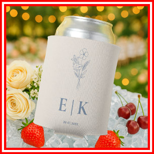 Rafraîchisseur Pour Canette Mariage Fleur de Champ Bleu Poussiéreux Monogramme
