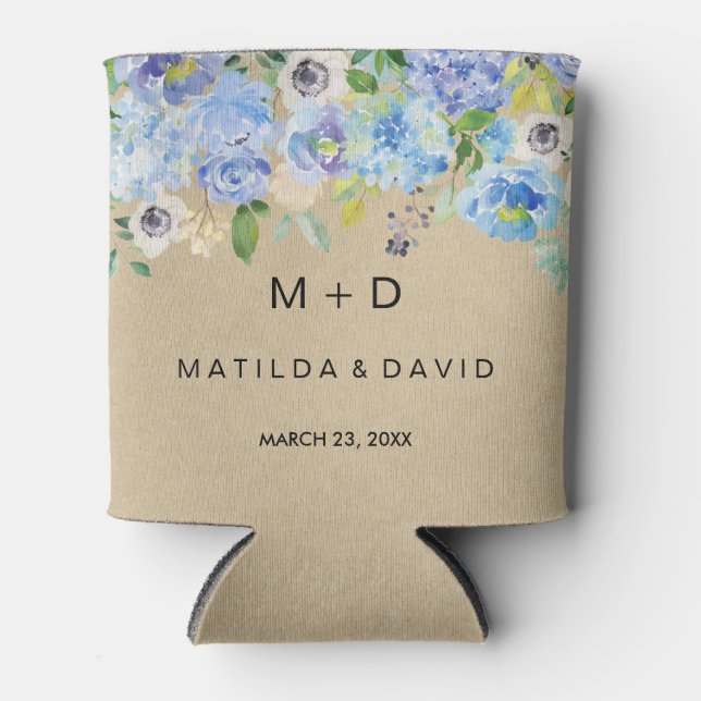Rafraîchisseur Pour Canette Mariage Floral Rustique Bleu (Devant)