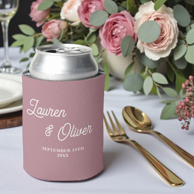 Rafraîchisseur Pour Canette Mariage Moderne Tendance Rose Poussiéreuse Script (Créateur téléchargé)