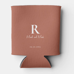 Rafraîchisseur Pour Canette Mariage Monogramme et noms de couple blanc et cann