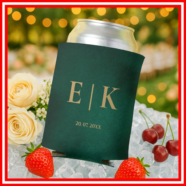 Rafraîchisseur Pour Canette Mariage Monogramme Vert Émeraude & Or (Créateur téléchargé)