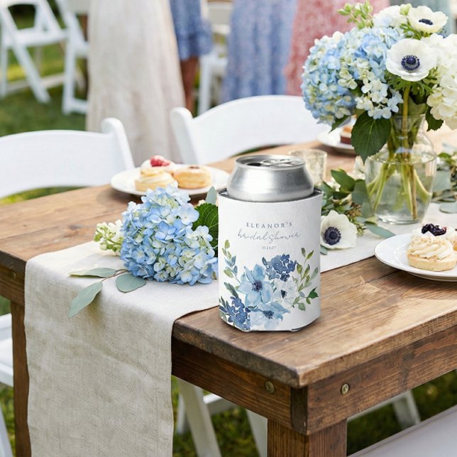 Rafraîchisseur Pour Canette Mariage personnalisé avec fleurs aquarelles bleu c (Créateur téléchargé)