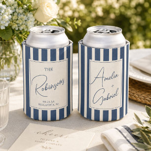 Rafraîchisseur Pour Canette Mariage personnalisé couple nom rayé bleu marine