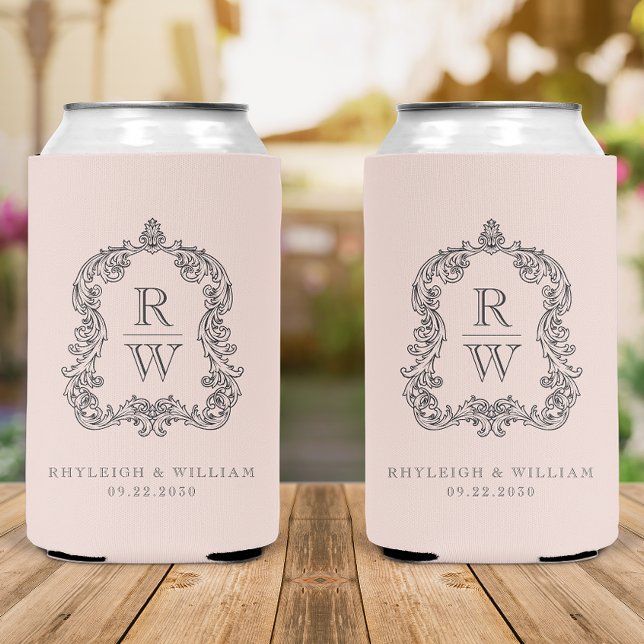 Rafraîchisseur Pour Canette Mariage Rose Pâle Blason Monogramme (Créateur téléchargé)