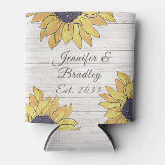 Rafraîchisseur Pour Canette Mariage Rustique Blanc Bois Chic Tournesol Jaune