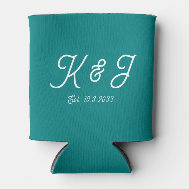 Rafraîchisseur Pour Canette Mariage turquoise Favor Monogrammed Can Plus (Devant)