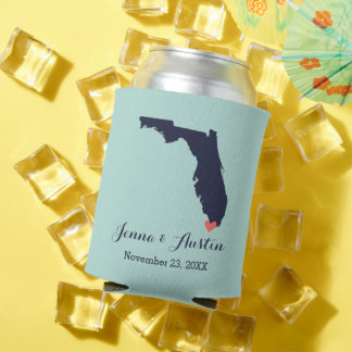 Rafraîchisseur Pour Canette Marine et Coral Floride Mariage Faveur