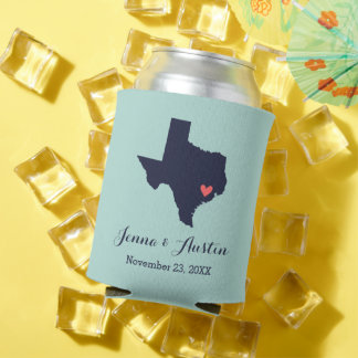 Rafraîchisseur Pour Canette Marine et Coral Texas Wedding Favor
