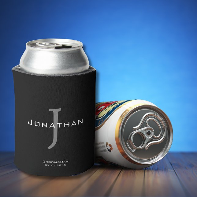 Rafraîchisseur Pour Canette Masculine noir et blanc initial + nom Monogramme (Créateur téléchargé)