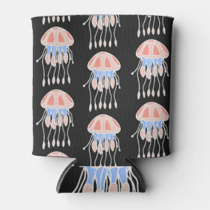 Rafraîchisseur Pour Canette Méduse peinte à la main, motif vintage vibrant.