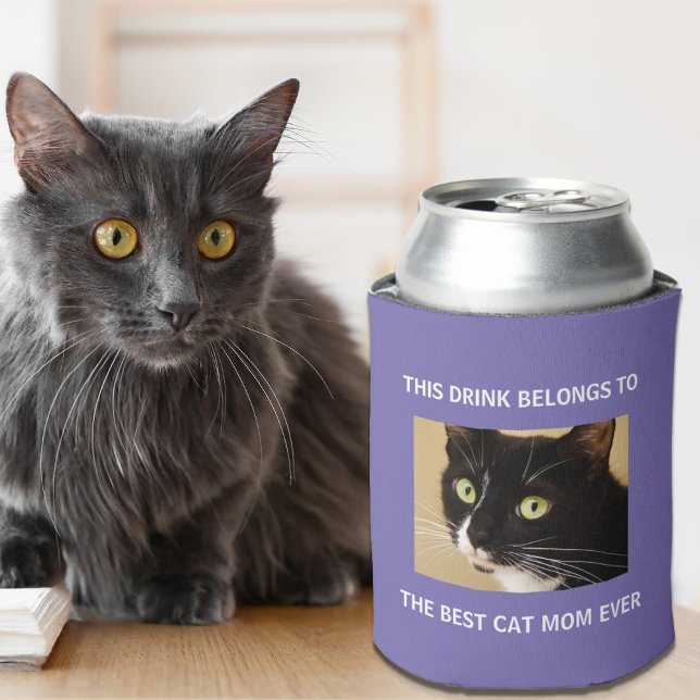 Rafraîchisseur Pour Canette Meilleur Chat Maman Jamais Photo Personnalisée Vio (Celebrate the best cat mom ever with a custom photo can cooler!)